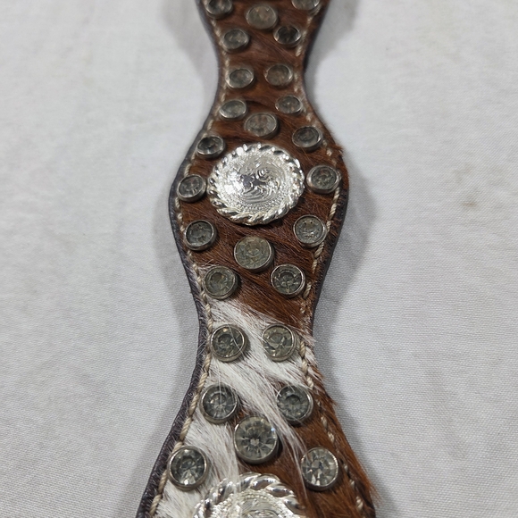 NOCONA Belt Leather Brown White Western Belt Silver Details Cowhide Large Unisex - Picture 5 of 8